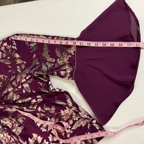 JM Collection Purple Blouse Floral Metallic Trim Sheer Sleeve Women’s Sz Large - Picture 9 of 13